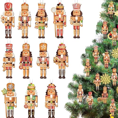 12PCS Nussknacker Holzanhänger, Weihnachten Nussknacker Figur Puppe...