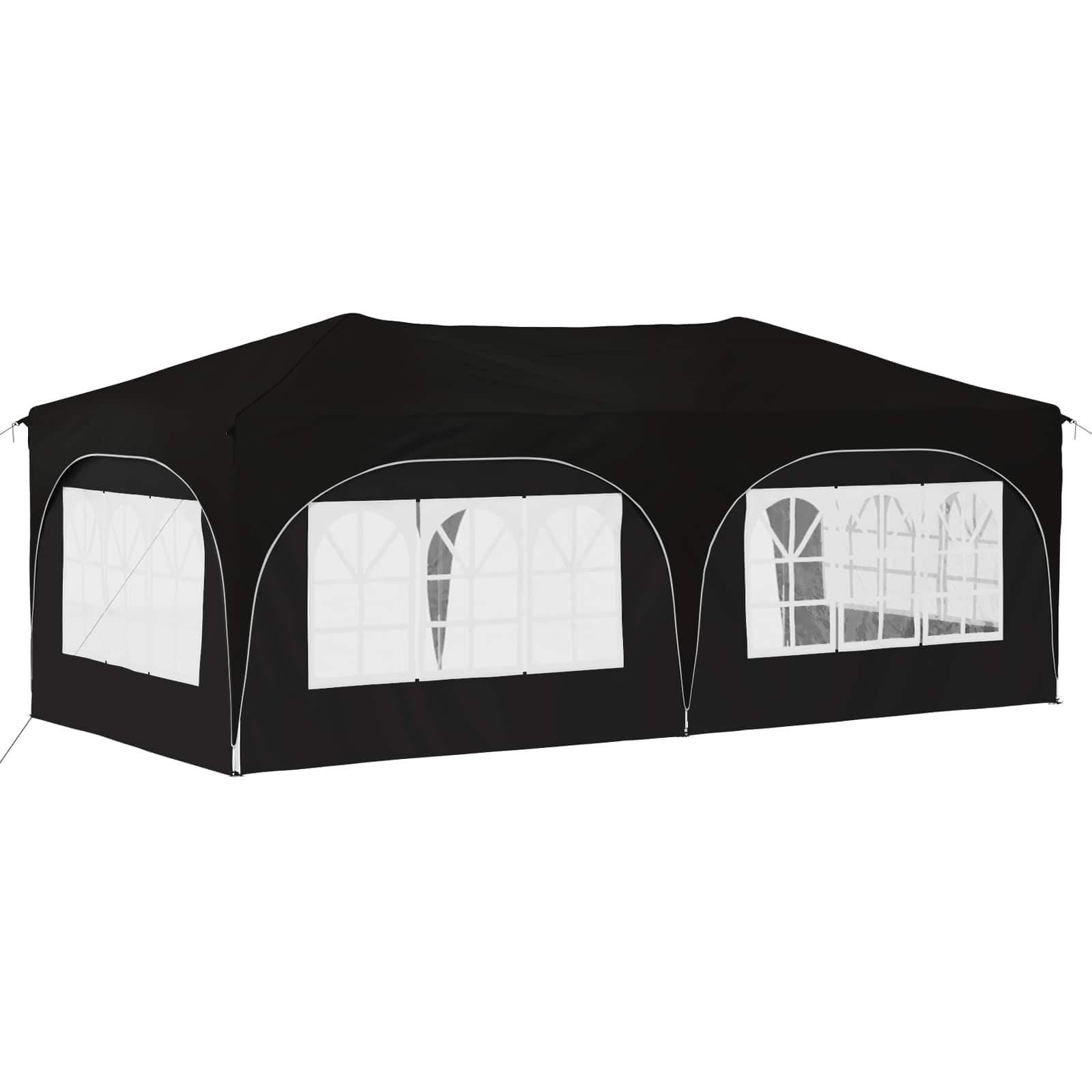 Namiot imprezowy Pop-up z wytrzymałego materiału Oxford, 575 x 288 x 245 cm, czarny, składany i składany, z ochroną UV i wodą, stabilny namiot ogrodowy do użytku na zewnątrz, na kemping i