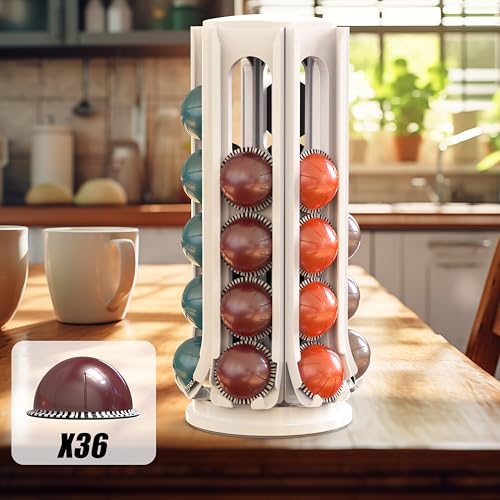 Image of Deco Brothers VertuoLine Pod Holder, 360 Turntable Rotating Pod Carousel | Holds up to 36 Nespresso Vertuo Capsules, Easy Access Design, White