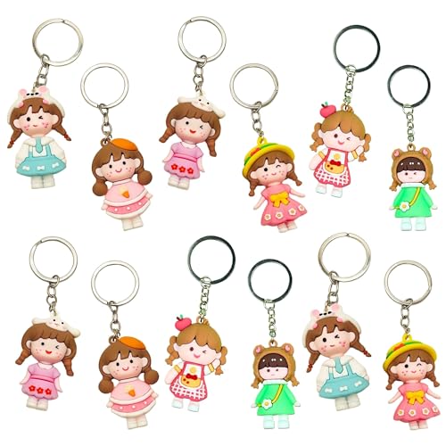 Image of Birthday Popper 12 Pcs Pretty Girls 3D Cartoon Keychains as Birthday Return Gifts | Doll Pendant Keychains for Kids | Lightweight Key Accessories -School Bag & Backpack Charms for Girls