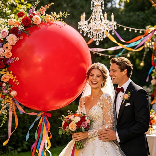 Image of 5Pcs Red Big Balloons 36 Inch, Round Large Latex Party Balloons for Birthday Wedding Decorations