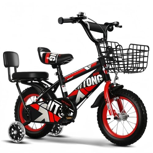 EZweekend子供用自転車2-14歳、補助輪、フェンダー付き、高炭素鋼製、調節可能なシート、男女兼用です (大きな赤い背もたれのフラッシュホイール+ガードレールなし,14インチ)