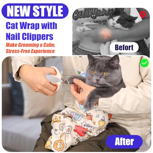 XANGNIER 2 Pcs Cat Wrap for Grooming,Cat Restraint Wrap for Cutting Nails,Fabric Burrito Wrap for Nail Clipping, Anti-Scratch, Anti-Escape,Multifunctional Swaddle Wrap Pet Tool (27.5 x 27.5 Inch) - Thumbnail 2