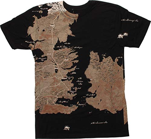 Game of Thrones Westeros Map Oversize Print T-Shirt, Large Black