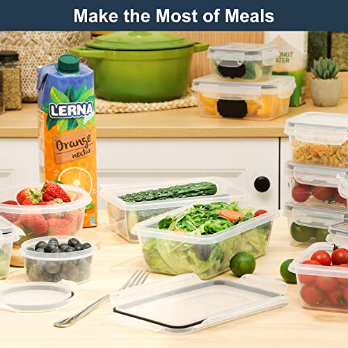 Moretoes 50Pcs Food Storage Containers With Airtight Lids (25Pcs Stackable Plastic Containers With 25 Lids) Meal Prep Containers With Chalkboard Labels And Marker Pen Microwave Dishwasher Safe #TOP4