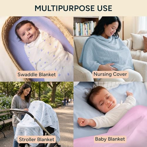 Image of Muslin Swaddle Blankets for Newborns, 3 Pack Multipurpose 100% Organic Cotton, Ultra Soft Breathable Receiving Blanket 47 x 47 inches, Swaddle Wrap for Baby Boys & Girls