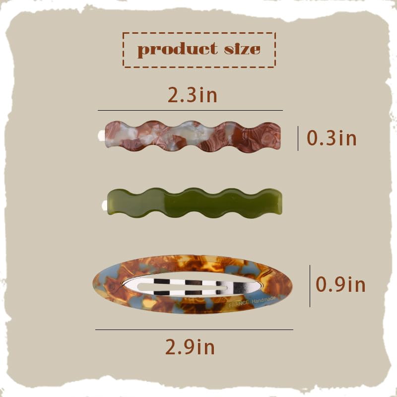 French Hair Clips Acrylic Acetate Alligator Clips Green Brown Resin Oval Tortoise Shell Barrettes for Women Stylish Vintage Barrettes Duckbill Hairpins for Fine Thick Thin Side Hair Clip 3 PCS - Image 2