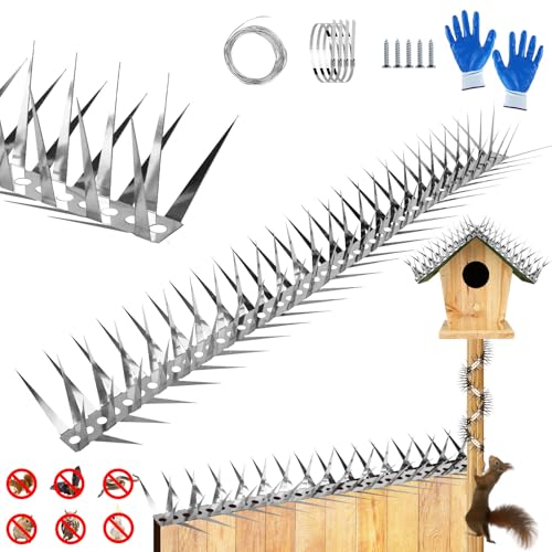 GRECOMEIN Bird Spikes 3.2 FT Anti Climb Spikes Stainless Steel Bird Squirrel Deterrent