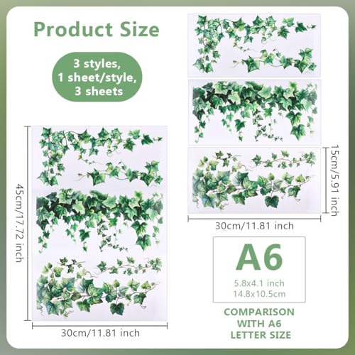 OLYCRAFT 3pcs/Set Green Leaf Rub on Transfers for Furniture 15x30cm Transfer Stickers with Ivy PVC Waterproof Decorative Stickers Wall Art Decals for Bedroom Living Room Decoration - Image 2