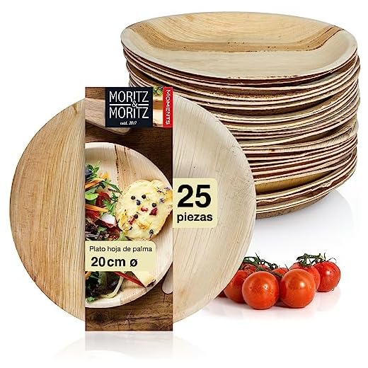 Moritz & Moritz vajilla de hoja de palma redonda 25 piezas - 25 platos desechables elegantes aprox. 20 cm Ø - Vajilla ecologica alternativa a platos o vajilla de bambú