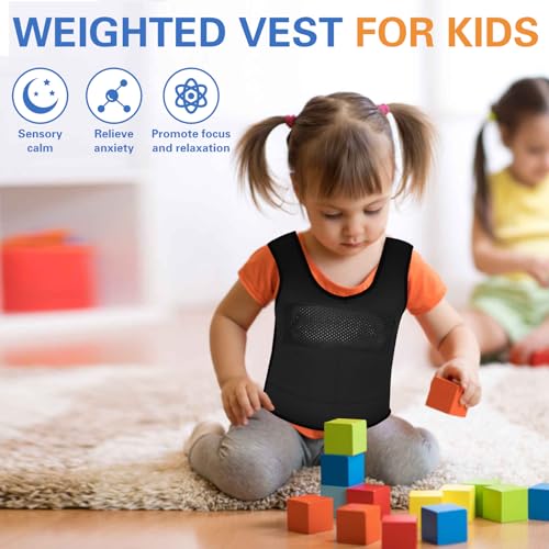 Image of Vest for Kids (Medium, Ages 8+) Compression Vest for Kids, Including 6 Removable Weights Black