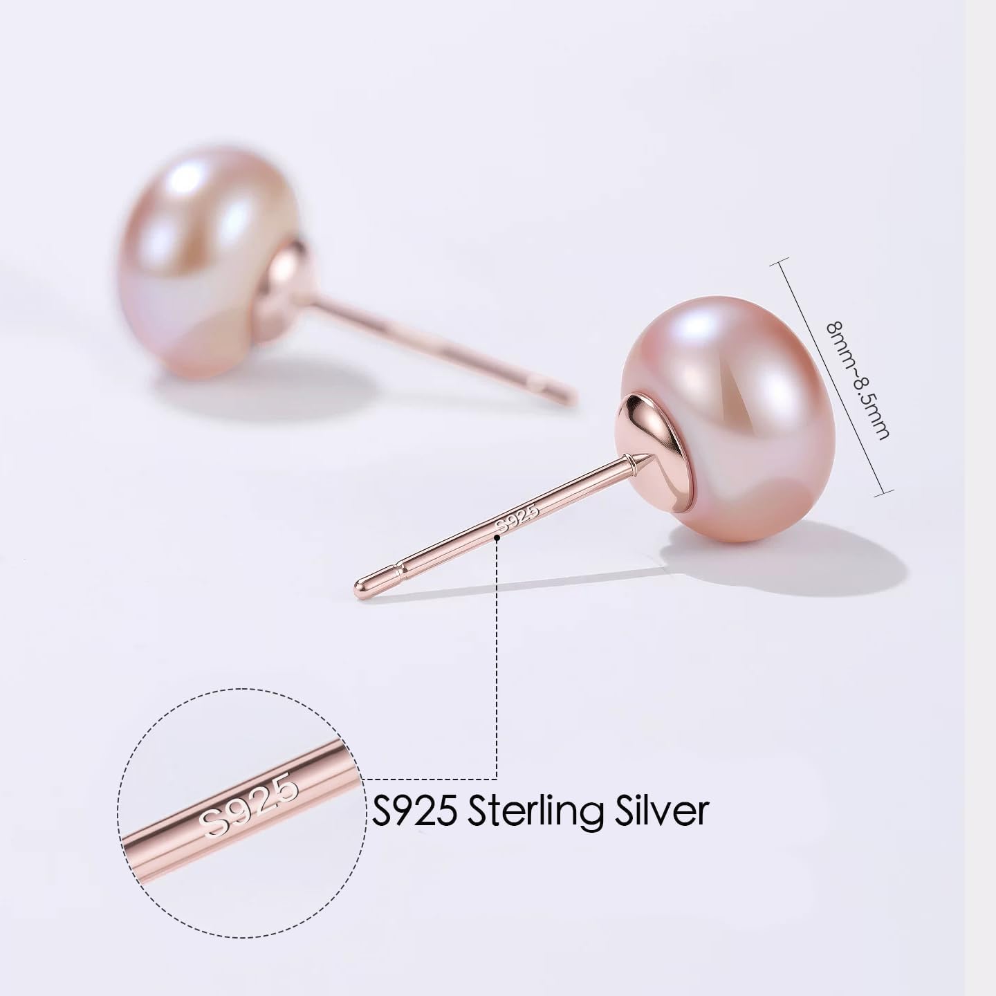 Pearl Earrings Studs for Women 3 Pairs AAAAA+ Freshwater Hypoallergenic Earring stud (18k Gold Plating 925 Sterling Silver) For Wedding Anniversary Birthday Christmas