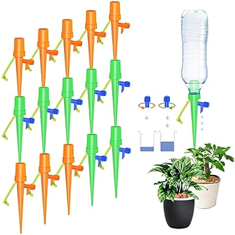 Fostoy Plant Watering Devices, 15 Pcs Automatic Plant Watering Spikes, Self Watering Spike Plants Watering System, with Slow Release Control Valve Switch for Garden, Home Cover