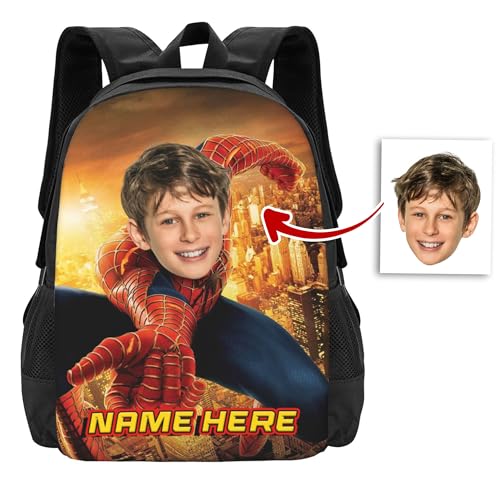 Wuimjaca Custom Superhero Backpack Printe Photo and Name, Large Capacity School Bag, Personalize Birthday Gift for Boy, Girl - Image 3