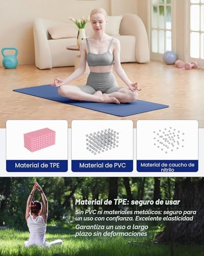 Oak & Tea Yoga Mat Thick Non Slip Yoga Mats for Women Men Exercise Mats for Home Gym with Carry Strap TPE Eco Friendly Workout Mat for Yoga Meditation Pilates 183x61x0.6cm - Imagen 5