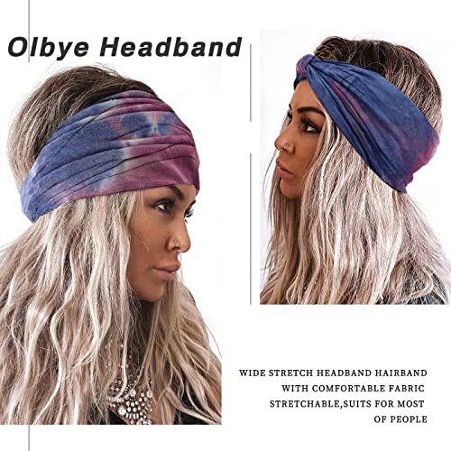 Olbye Wide Headbands Women Knotted Headband Non Slip Elastic Hair Bands Tie Dye Turban Head Wraps Workout Yoga Sports Sweatbands Boho Headbands For Women Fashion Hair Accessories Pack Of 6 (Pattern D) #TOP2