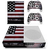 UUShop Protective Vinyl Skin Stickers for Microsoft Xbox One S with Two Free Wireless Controller Decals USA Flag US
