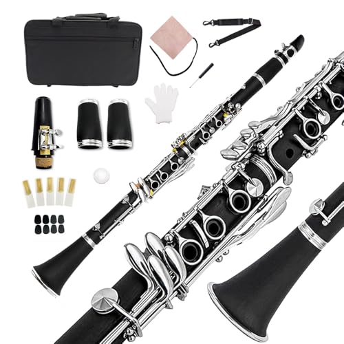 Yinfente Clarinete para clarinete para estudiantes principiantes, clarinete con estuche para clarinete, kit de limpieza de clarinete, boca de clarinete, grasa de corcho para clarinete, clarinete de