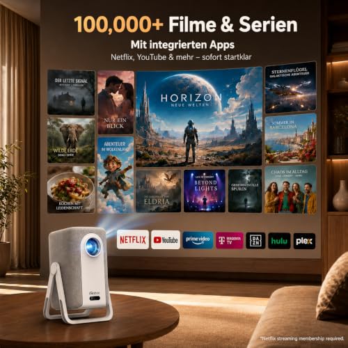 Image of Short Throw Projector 4K, Now with Netflix, Auto Focus, 40W Dolby | 1500ANSI Portable Projector with Dual-Mode Stand, HDR10+, AirPlay, Outdoor Movie Projector for Bedroom /Home Theater /Camping