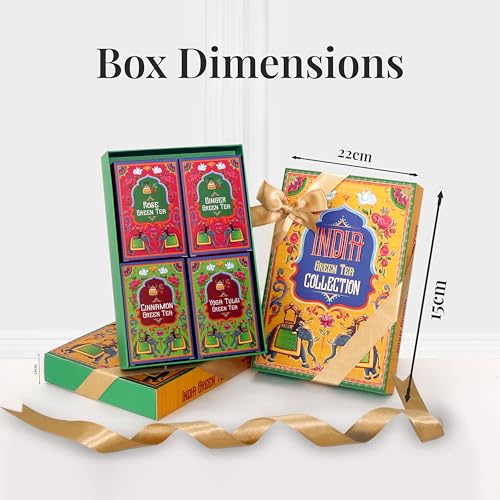 Image of Sancha Tea Boutique, India Green Tea Collection, Luxury Gift Box - 4 Assorted Blends (Cinnamon, Rose, Ginger & Tulsi Green), 200g Loose Leaf Hamper