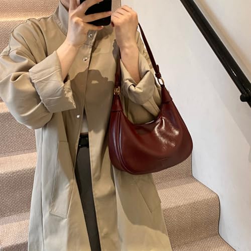 YFGBCX Small Shoulder Bag Crossbody Red Crescent Retro Solid Color Half Moon Fall Purse3