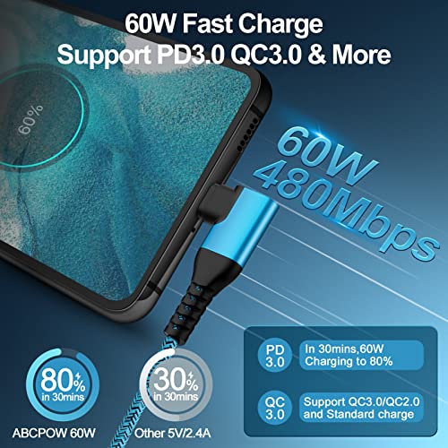 Pixel 8 Pro 7a 7 Android Charger Cable Type C 60W for Google Pixel 8a 6a 6,Samsung Galaxy S24 A54 A14 5G A13 A24 A23 S23 Ultra Plus S22 S21 A53,USB C Phone Fast Charging Cord Right Angle 2 Pack 6ft
