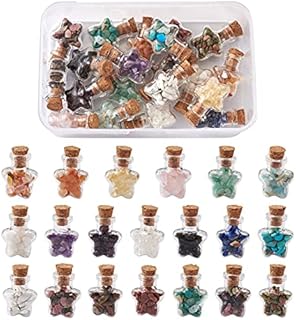 Cheriswelry 20pcs Mini Star Glass Gemstone Wishing Bottles Chip Stone Set for DIY Jewellery Making Home Decoration