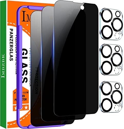 IMBZBK for iPhone 14 Pro Privacy Screen Protector Tempered Glass Accessories - 9H Anti Spy Privacy Screen with Camera Lens Protector Case Friendly [3+3 Pack]