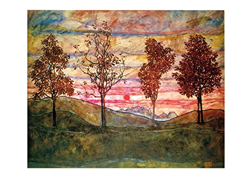 Impression d'art haut de gamme Four Trees Egon Schiele 1917 grand format encadré