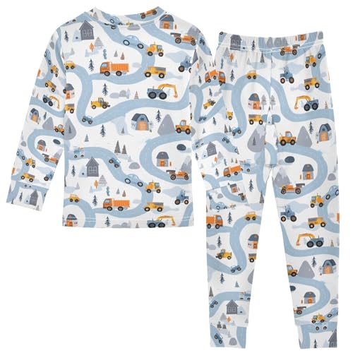 ALAZA Blue Road Vehicle Car Pajamas Long Sleeve Sleepwear 2-Piece Pajama Set2