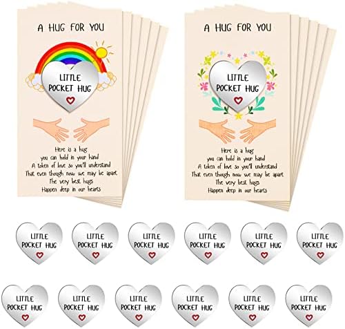 Zonon 40 Sets Little Heart Pocket Hug Token Metal Heart Token Hug Card Greeting Cards Keepsake for Friends Colleagues Family Distance Social Present During Lockdown (Silver)