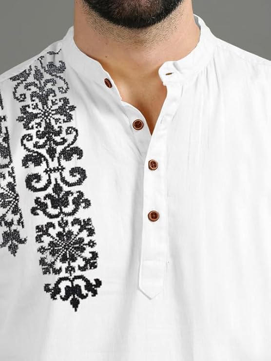 Image of FINIVO FASHION Men's Regular Fit Cotton Blend Kurta Shirt | Full Sleeve Ethnic Shirt with Mandarin Collar and Button Placket | Casual Kurta for Daily and Traditional Use