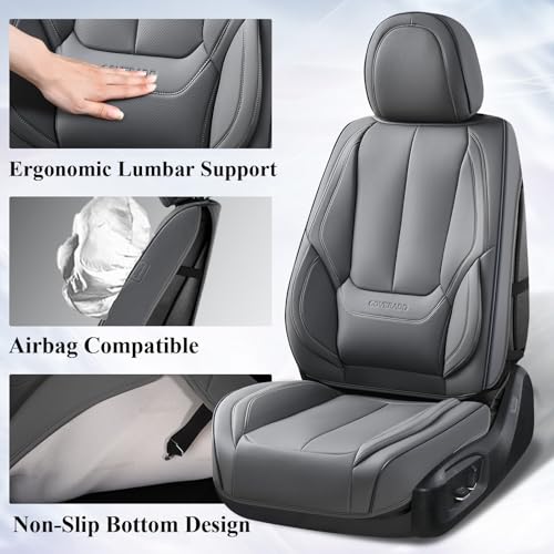 Image of Coverado Front Seat Covers, Waterproof Nappa Leather Car Seat Cover, Sideless Car Seat Covers Front Seats, Driver Seat Cover, Car Seat Protector Universal Fit for Most Sedans SUV Truck, Grey