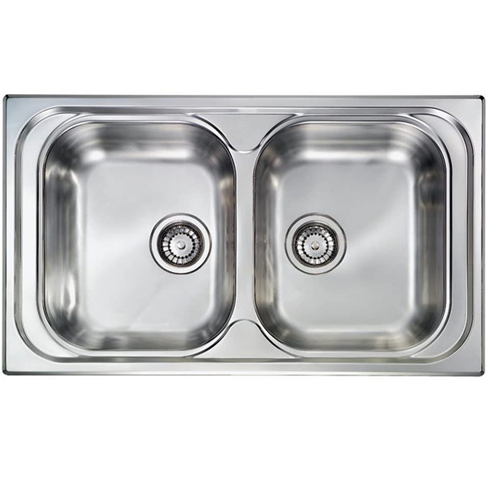 Negrari Lavello 2 Vasche In Acciaio Inox 80x50 Cm – Con Sifone Autopulente, Piletta E Troppopieno, Altezza 16,6 Cm