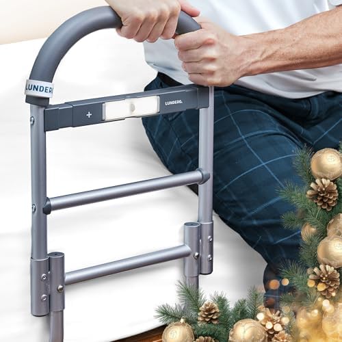 Lunderg Bed Assist Rail for Seniors with Motion-Activated Light & Non-Slip Grab Bar – Easy to Install Bed Rails for Elderly Adults Safety & Post-Surgery – Helps Reduce Falls & Support Independence