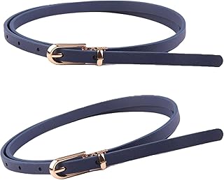 حزام خصر رفيع قابل للتعديل للنساء مزود بابزيم من خليط معدني للفساتين والسويتر من قطعتين (ازرق)، من جي كيو