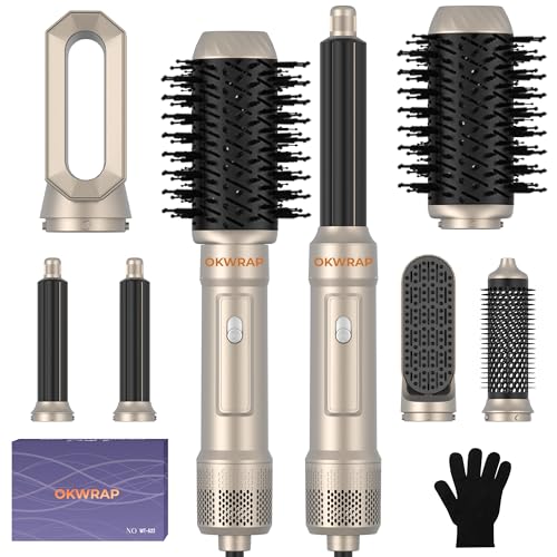 6 in ONE Blow Dryer Brush, Curling Wand Hair Styling Tools Set, Ionic Hot Air Hair Dryer, Massage Oval Hair Dryer, Left&Right Hair Curlers 100-120V
