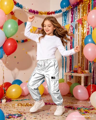 Image of Betusline Girls 2 Piece Summer Outfits,Kids Casual Short Sleeve Crop Top & Cargo Jogger Pants Sets,4T-14Y