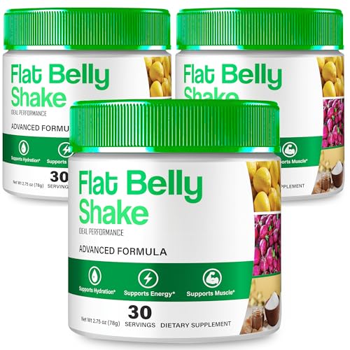 Flat Belly Shake Powder - Official FlatBelly Shake Advanced Formula Powder Supplement - Extra Strength, All Natural Wellness Energy Support Recovery & Fitness Boosting, FlatBellyShake Reviews (3 Pack)