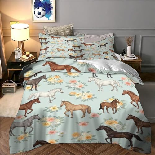 Parure housse de couette microfibre lavable machine grand lit imprimé cheval 3D