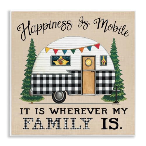 Plaid Camping Van Family Uplift, 12 x 12 Inch Mounted Print on Wall Plaque