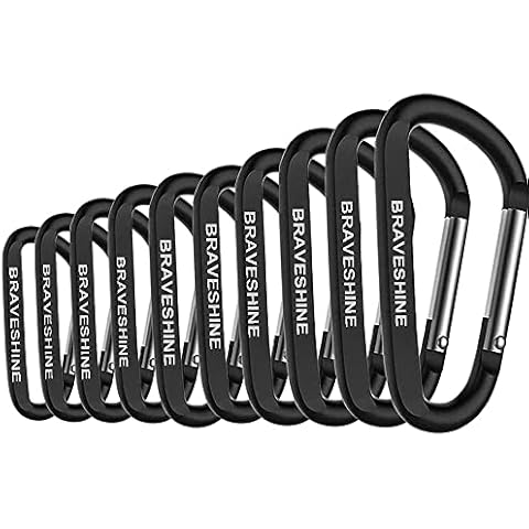 BRAVESHINE Carabiner Clip, Caribina Clip Keyring Strong, D-Ring Carabiner Key Chain Clip Hook For Key,Fishing,Camping,Outdoor,Daily life Use (10 Pack, Black) Cover