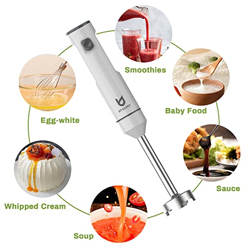Cordless Hand Blender, UTALENT Variable Speed Immersion Blender Rechargeable, with 500ml Chopper, 600ml container, Egg Whisk, for Smoothies, Baby Food and Soups – White image 5
