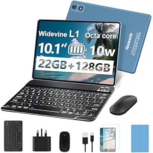 fezawio 2026 New 10 inch Android 14 Tablet|22GB RAM+128GB ROM|1TB Expandable|8000mAh|5G Wi-Fi|Widevine L1|Octa-Core|Keyboard-Mouse... Entertainment & Light Office - Blue