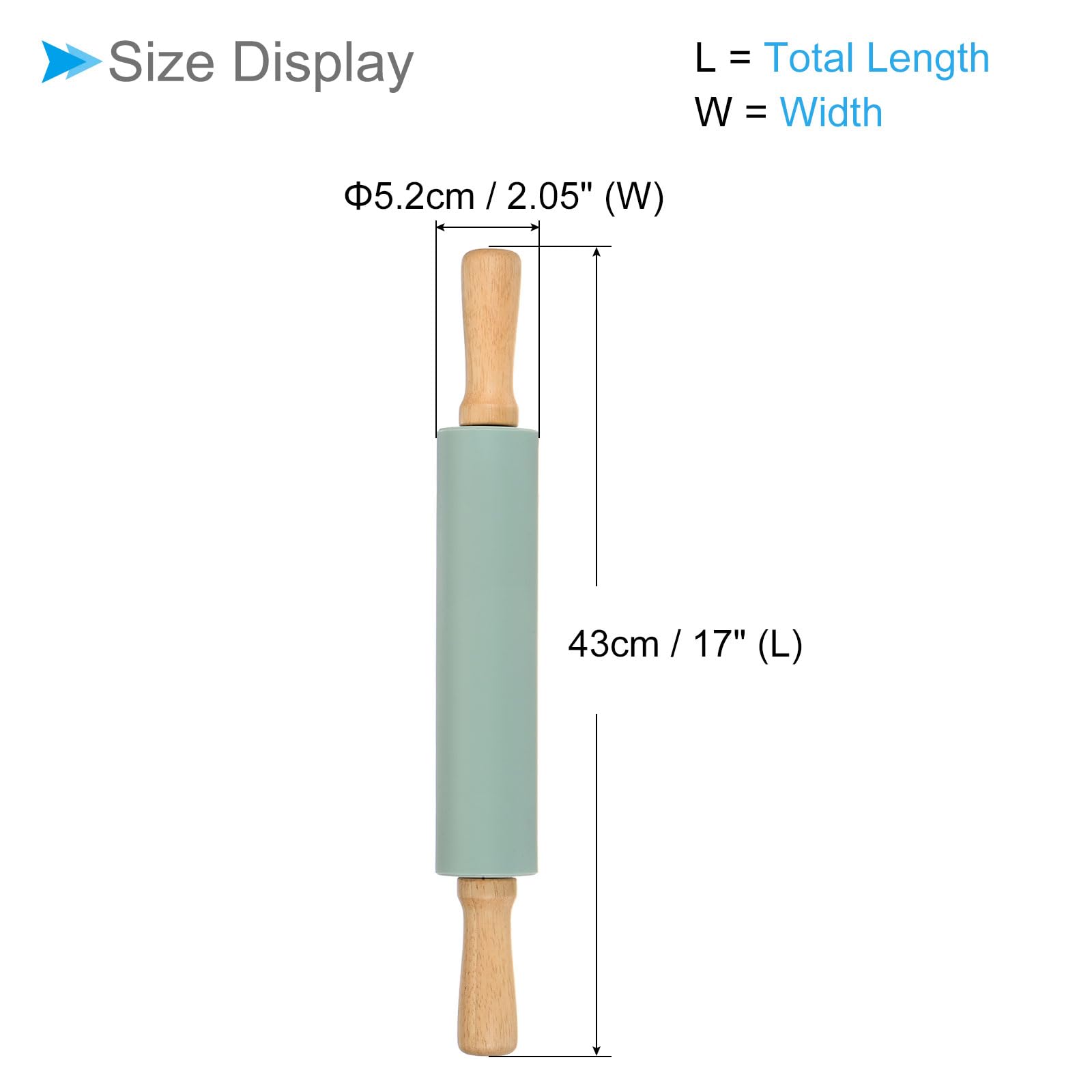 Mattarello In Silicone Verde Scuro Con Manico In Legno Di Quercia - Lunghezza 43cm, Antiaderente Per Pasta, Fondant E Fai Da Te