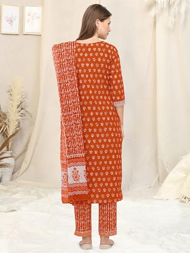 Image of MIRCHI FASHION Pure Cotton Straight Kurta Set with Dupatta | 3 Piece Ethnic Kurta Pant Set Office Wear Salwar Kurta Set for Women