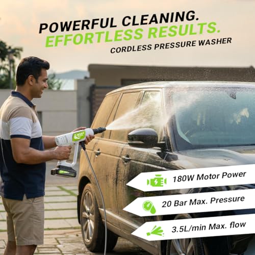 Image of DYLECT AirWash Go Cordless Pressure Washer Gun, Battery-Operated High Pressure Car Washer with Adjustable Nozzle, Foam Spray, 5m Hose | Reliable Power for Car, Bike & Home Cleaning (Light Grey)