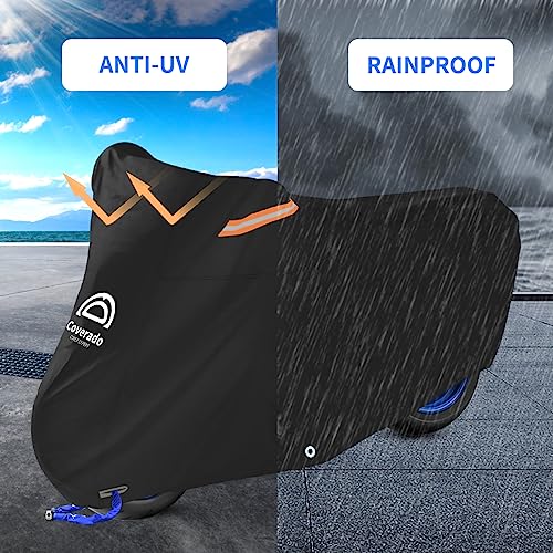 Image of Motorcycle Cover, Motorcycle Cover Waterproof Outdoor with Lock Holes and Inner Flame Retardant Cloth Snow Rain Uv Protection Motorcycle Covers Fit for Harley Davidson Yamaha Etc (Up to 97'' Length)