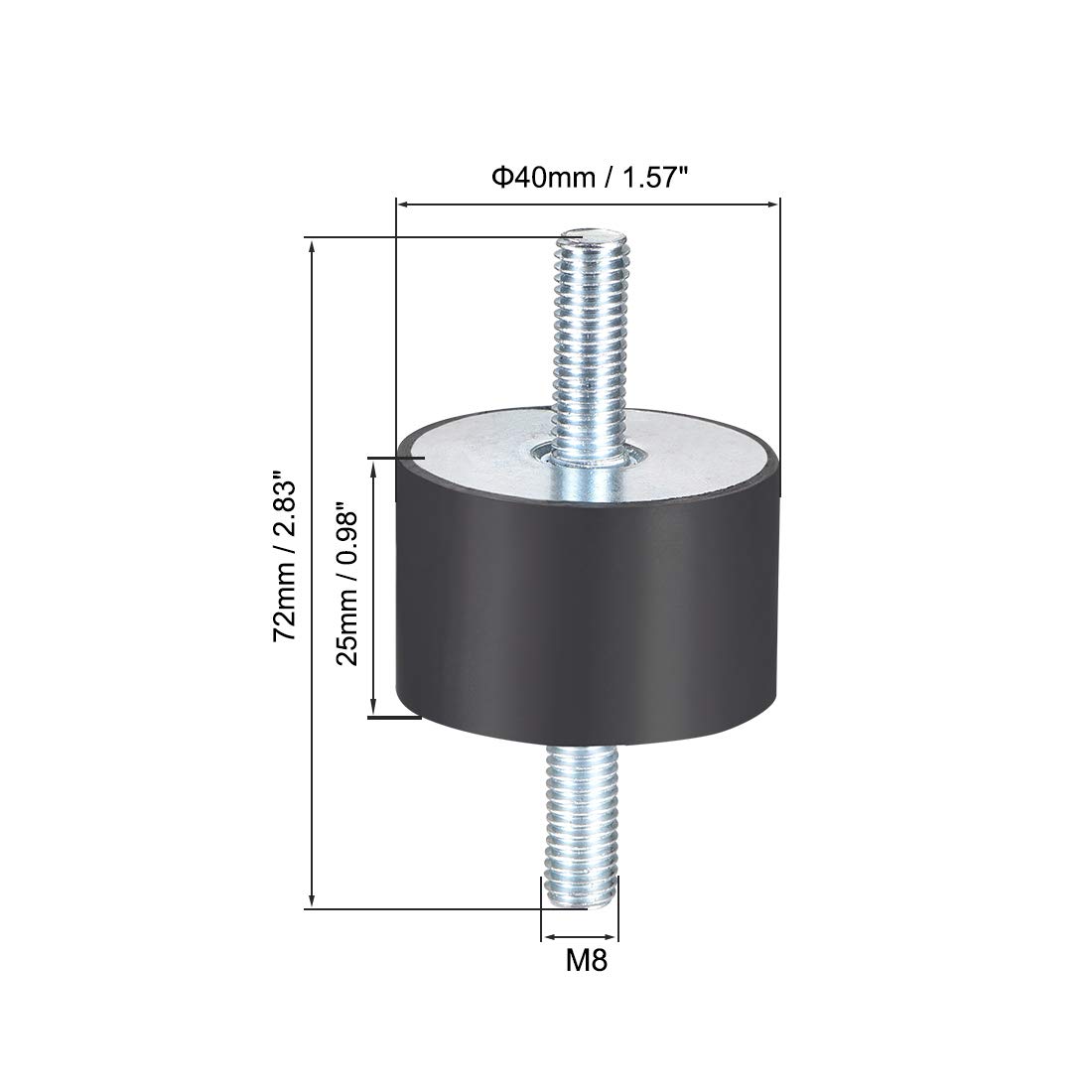 sourcing map 40 x 25mm Silent Bloc Support Caoutchouc Montage Vibration Isolateurs Amortisseur avec M8 x 23mm Goujons 4Pcs
