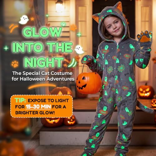 Joycover Halloween Cat Costume for Girls, Kids Glow in the Dark Cat Onesie - image 2